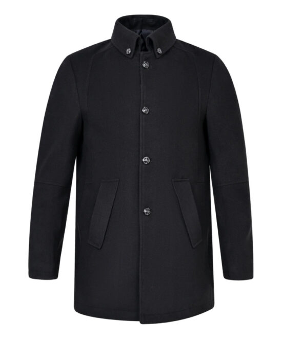 Men’s Black Wool Jacket – Button Down Collar Classic Style