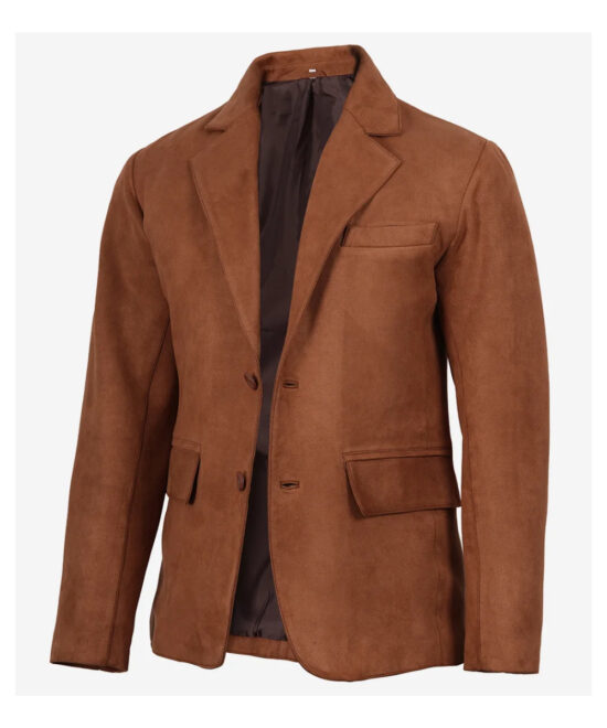 Men’s Brown Faux Suede Blazer Jacket – Elegant Casual Style