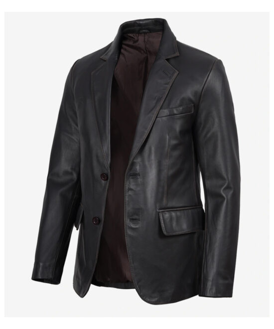 Men’s Brown Rub-Off Leather Blazer – Vintage Style