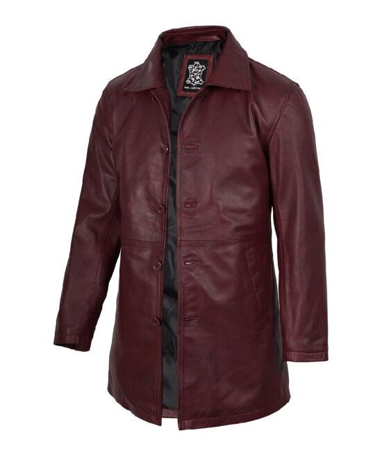 Men’s Burgundy Real Lambskin Leather Car Coat – Classic Style