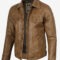 Men’s Camel Brown Leather Trucker Jacket – Classic Rugged Style