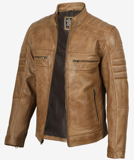 Men’s Camel Leather Biker Jacket – Rugged Motorcycle Style