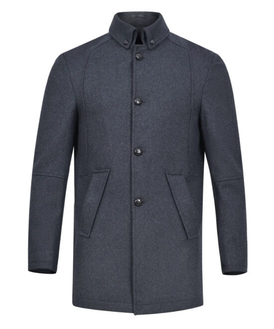 Men’s Charcoal Wool Jacket – Classic Button Collar Winter Style