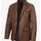 Men’s Cognac Leather Blazer with Black Contrast Piping