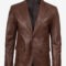 Men’s Cognac Leather Blazer – Refined Waxed Finish