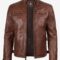 Men’s Cognac Leather Café Racer Jacket – Quilted Shoulder Detail