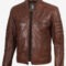 Men’s Cognac Waxed Leather Café Racer Jacket – Sleek Style