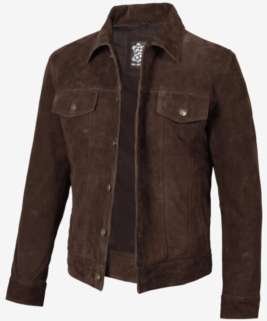 Men’s Dark Brown Suede Leather Jacket – Classic Casual Style