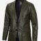 Men’s Olive Green Real Leather Blazer – Two-Button Classic Style