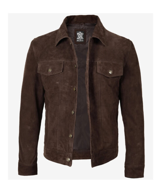 Men’s Premium Dark Brown Suede Jacket – Trucker Design