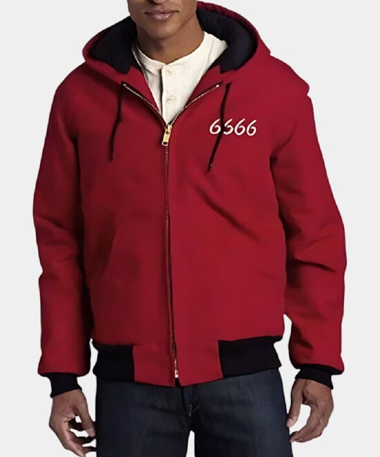 Men’s Red Hooded Jacket – Casual Rugged Style