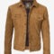 Men’s Tan Real Suede Trucker Jacket – Classic Button-Up Style