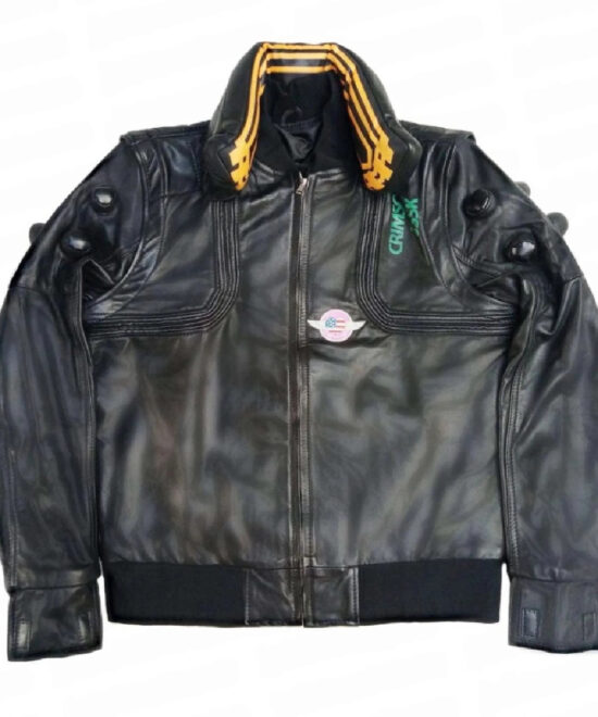 Night City Dreamer Black Cyberpunk Genuine Leather Bomber Jacket