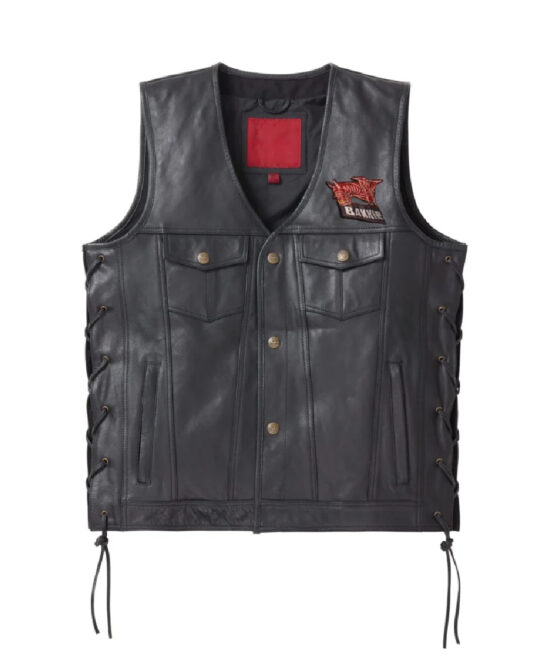 V Nomad Black Genuine Leather Tactical Vest