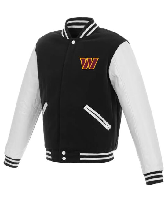 Washington Commanders Varsity Jacket – Black & White Fan Design