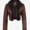 Women’s Cognac Cropped Leather Jacket – Black Accent Design