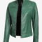 Women’s Green Leather Café Racer Jacket – Sleek Motorcycle Style
