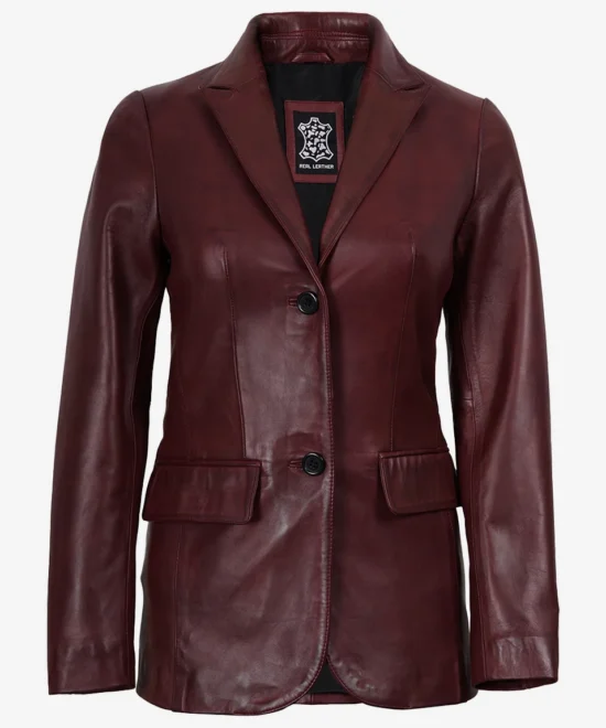 Maroon Waxed Leather Blazer for Women