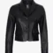 Women's Black Genuine Leather Cropped Blazer – Two Button Tailored Jacket