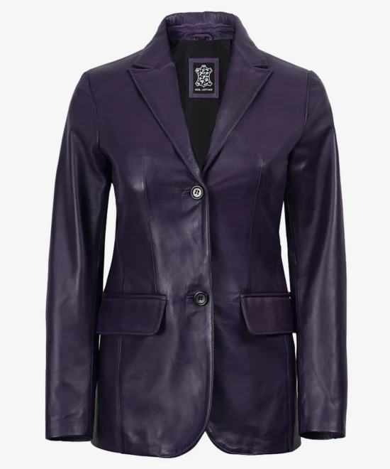 Elegant Women's Purple Waxed Leather Blazer