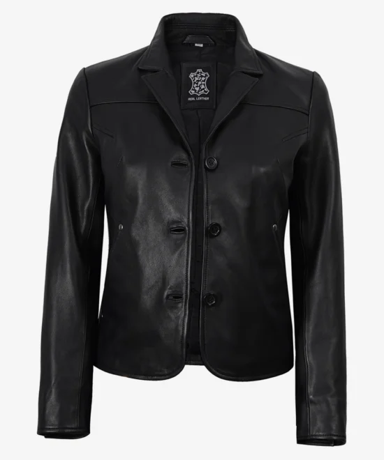 Women's Black 3-Button Short Leather Jacket