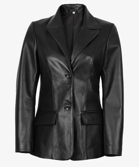 Women’s Black Leather Two-Button Tailored Blazer