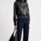 Women’s Black Funnel Neck Genuine Leather Bomber Jacket