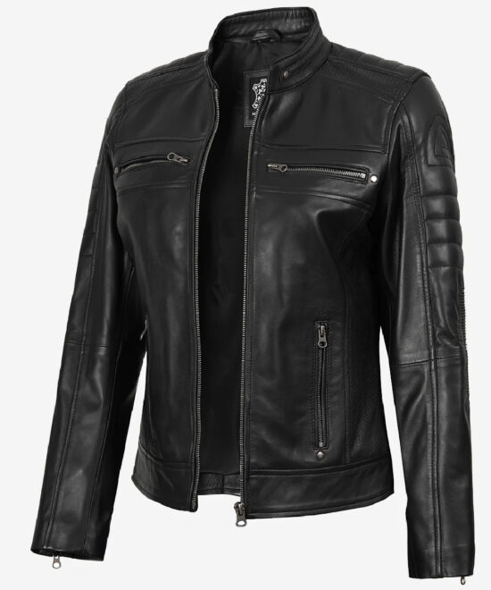 Women’s Black Leather Motorcycle Jacket – Sleek Biker Design