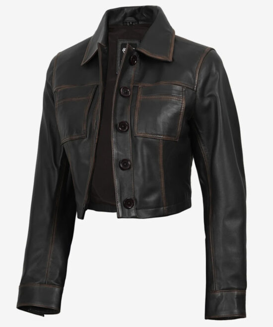 Women’s Brown Cropped Leather Jacket – Vintage-Inspired Style