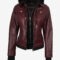 Women’s Burgundy Leather Bomber Jacket – Detachable Hood Style