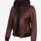 Women’s Cognac Leather Bomber Jacket – Detachable Hood Style