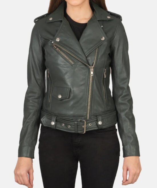 Women’s Green Leather Moto Jacket – Bold Street Style