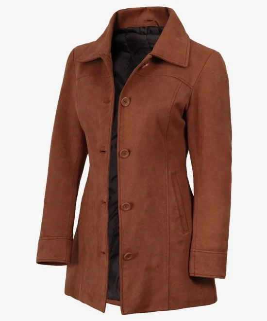 Women’s Light Brown Faux Suede Button Down Coat