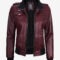 Women’s Maroon Leather Bomber Jacket – Hooded Casual Style