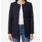 Women’s Navy Blue Wool Jacket – Modern Collarless Winter Style
