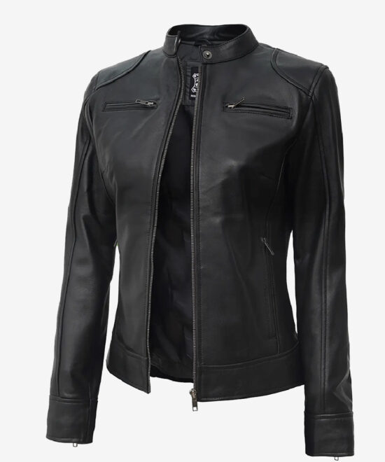 Women’s Petite Black Leather Biker Jacket – Sleek Moto-Inspired Style