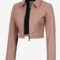 Women’s Pink Cropped Leather Jacket – Classic Shirt Collar
