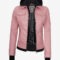 Women’s Pink Leather Bomber Jacket – Detachable Hood Style