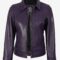 Women’s Purple Leather Jacket – Classic Shirt Collar Design