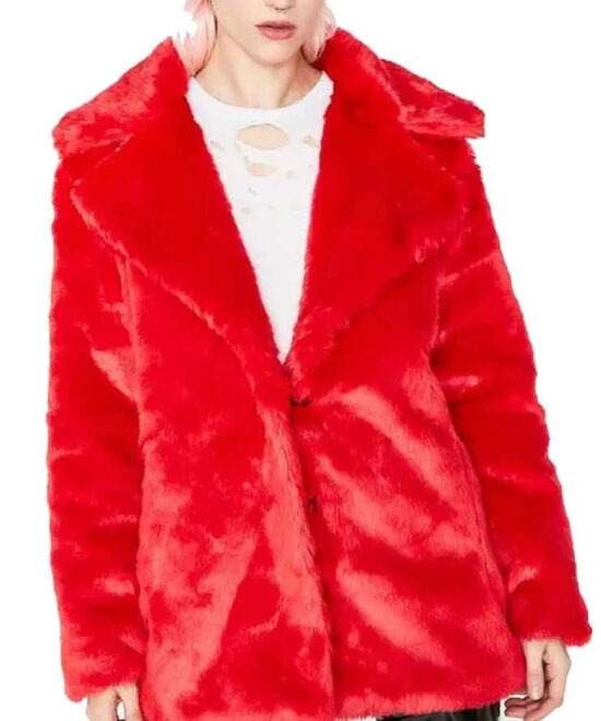 Women’s Red 8 Ball Faux Fur Jacket