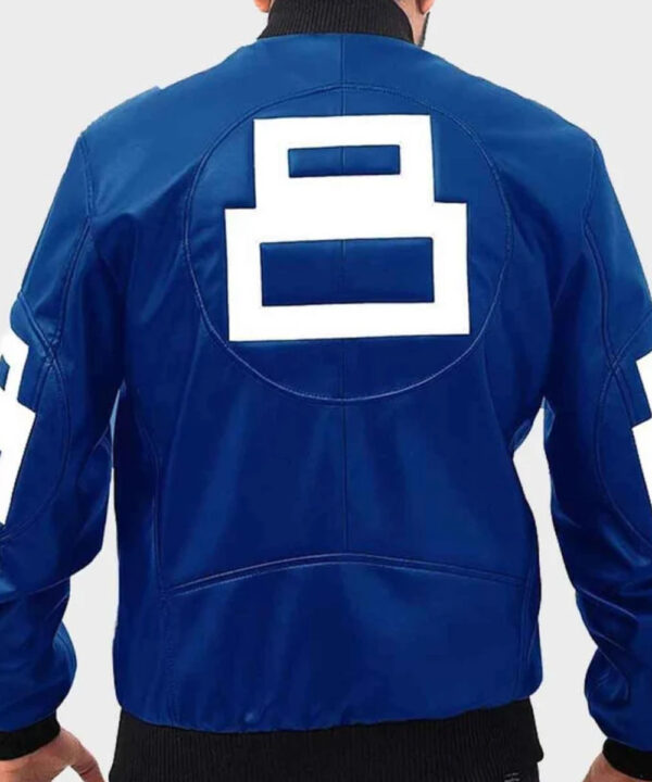8 Ball Blue Leather Bomber Jacket for Men