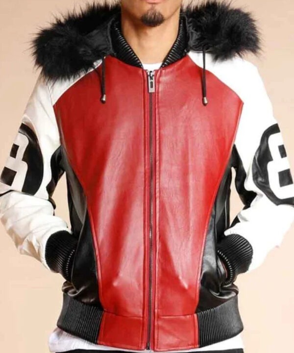 8 Ball Fur Hooded Leather Jacket