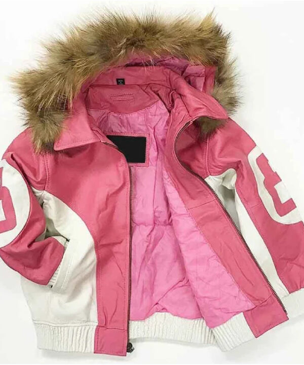 8 Ball Leather Hooded Jacket in Pink