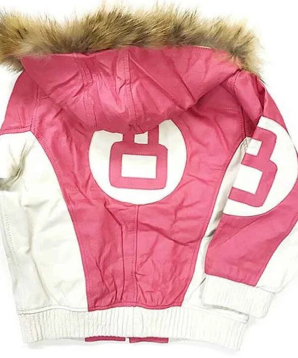 8 Ball Leather Hooded Jacket in Pink