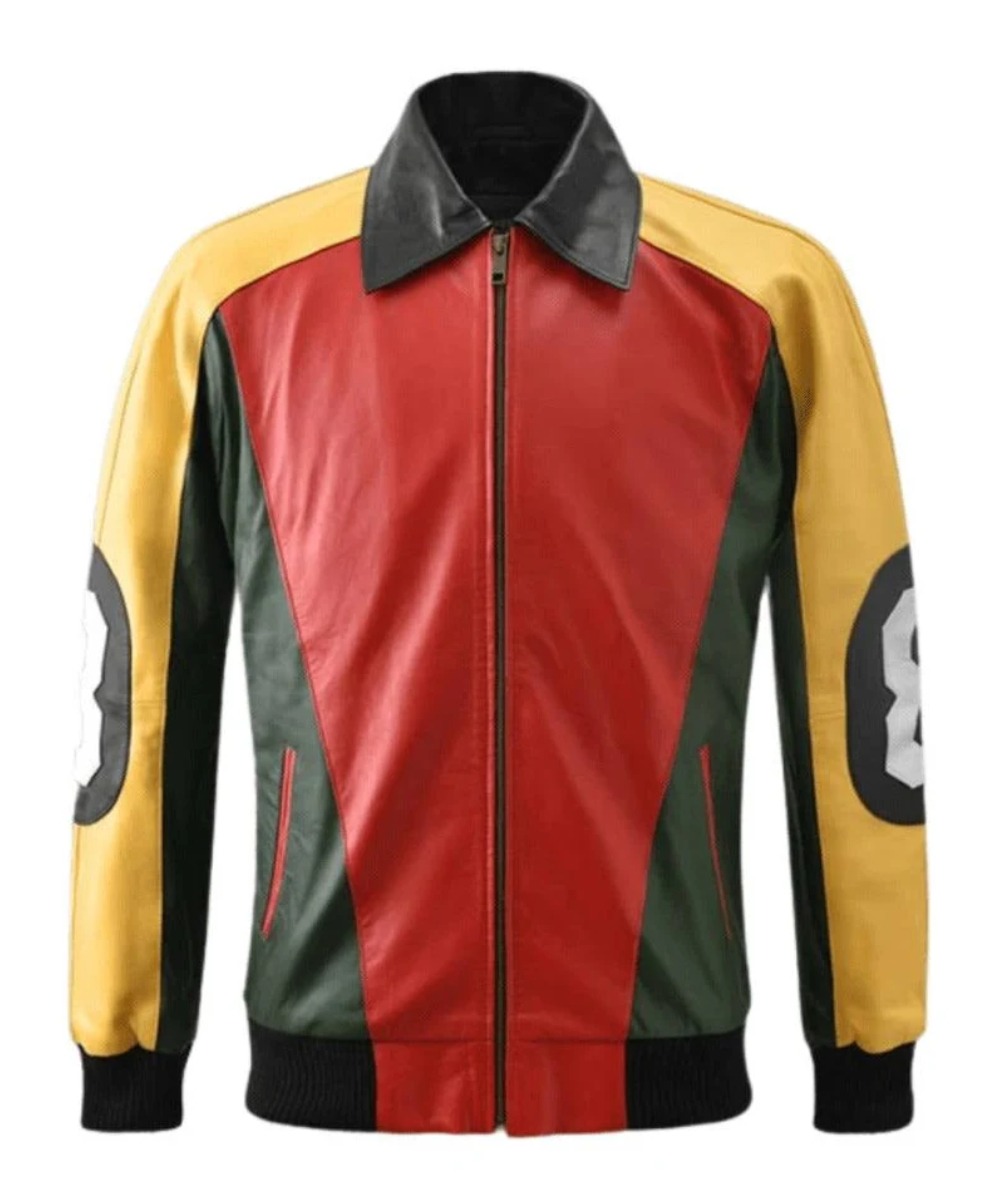 8 Ball Pool Bomber Leather Jacket for Men's