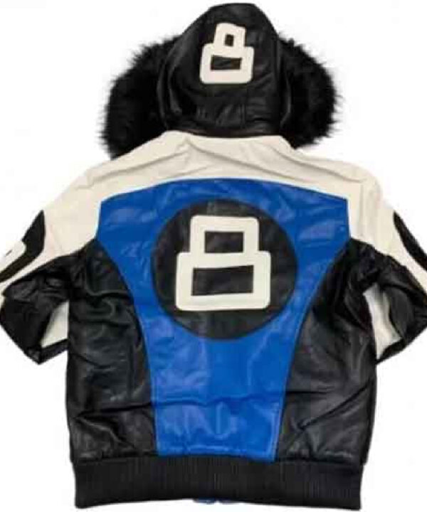 8 Ball White Black and Blue Leather Jacket for Men's
