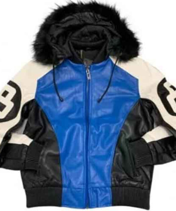 8 Ball White Black and Blue Leather Jacket for Men's