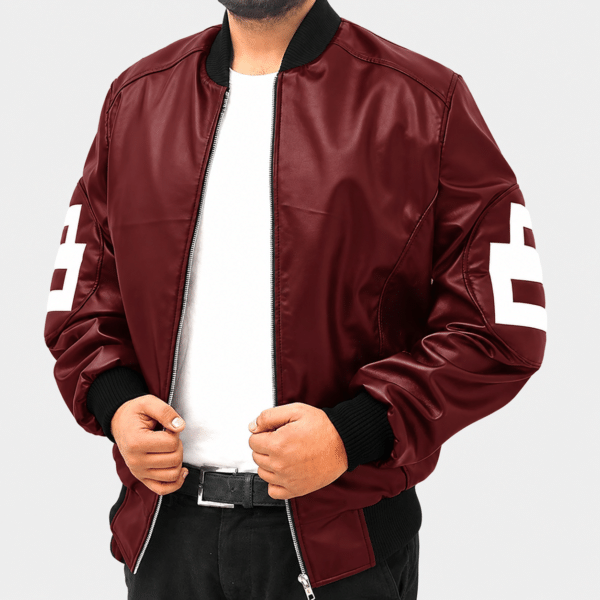 8 Ball Maroon Leather Bomber Jacket