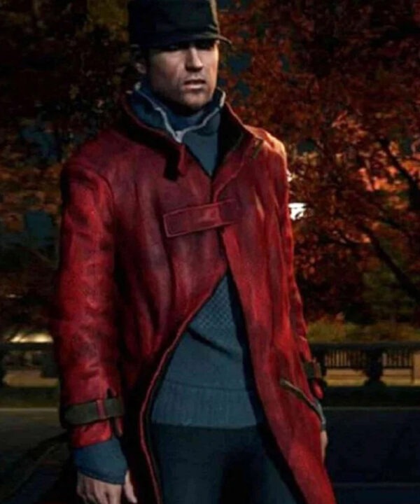 Aiden Pearce Watch Dogs Leather Red Long Coat