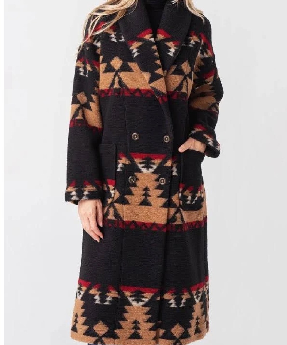 Beth Dutton Black Patterned Long Coat